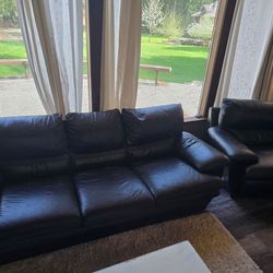 Large leather couch and loveseat
