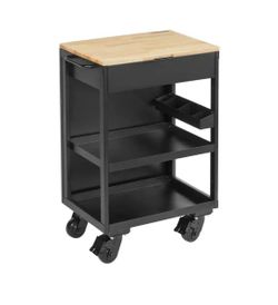 Husky Heavy Duty Welded Utility Cart with Wooden Top in Black (24.25 in. W x 37.5 in. H x 17.5 in