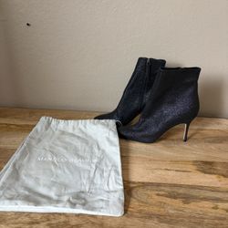 Manolo Blahnik Black Leather Glitter Stiletto Boots