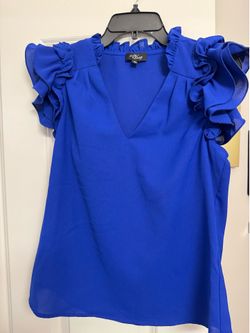 Royal Blue Ruffle Sleeve Blouse