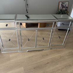 Silver Mirrored Tv Stand Console Buffet 