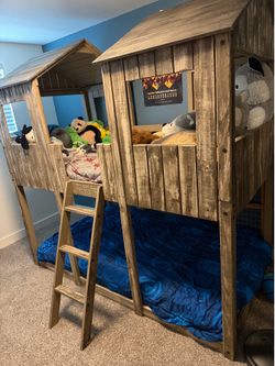 Rustic Cabin House Bunk Bed – Twin Over Twin