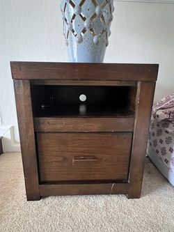 Dark wood nightstand with drawer and open shelf - Set of 2