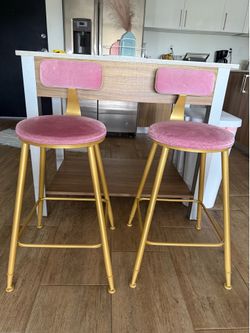 Velvet Pink High Top Chairs (Stool set of 2)