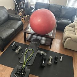 Weights, Bench, Exercise Ball, And Bands 