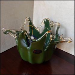 Murano White Crystal Opaque Green Glass 8x12”