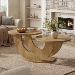 Brand New!Round Oak Modern Coffee Table w/ Funky U-Shaped Frame –