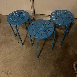 Blue Metal Stools/plant stands