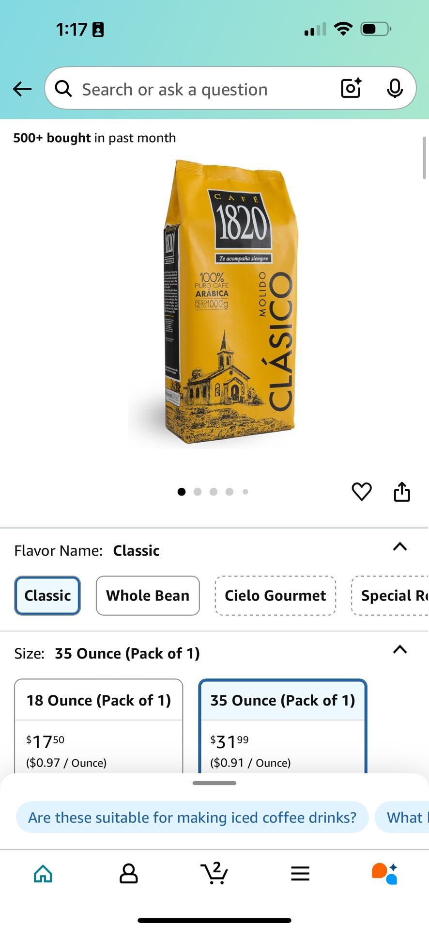 Café 1820 Classic Premium Costa Rican Ground Coffee 100% Arabica Dark Roast 2.2LB 1KG