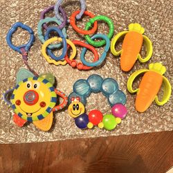 Assorted Baby Tummy Time Toys, Teething, Soothing, Includes Detachable Rings 