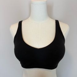 aerie Black Ribbed Scoop Bralette