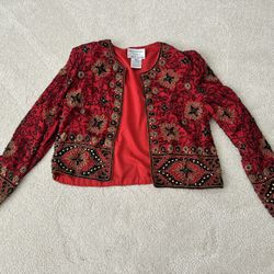 Vintage Adrianna Papell Evening Silk Beaded Jacket Small Formal Party