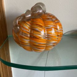 Orange Glass Pumpkin With Curling Stem