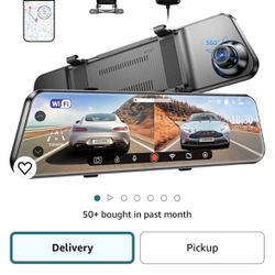 PG17 WiFi Rear View Mirror Camera, 12" Mirror Dash Cam, Dual Camera 2.5K Front and 1080P Rear Camera for Car, Free 64GB TF Card, Waterproof Backup Cam