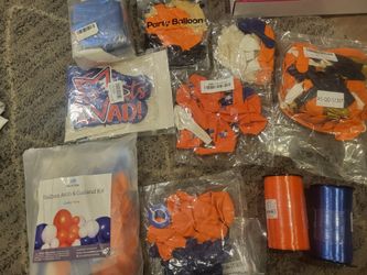 Orange & Blue Party Decor Bundle – Balloon Arch, Tablecloths & More – $40