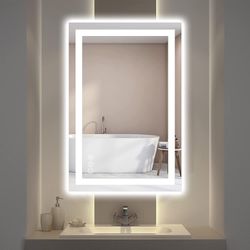 24x32 LED Bathroom Mirror, Shatterproof Wall Mounted Vanity Mirror, Light Color&Temperature Adjust with Memory Function,Anti-Fog&Auto-Off Defogging Ma