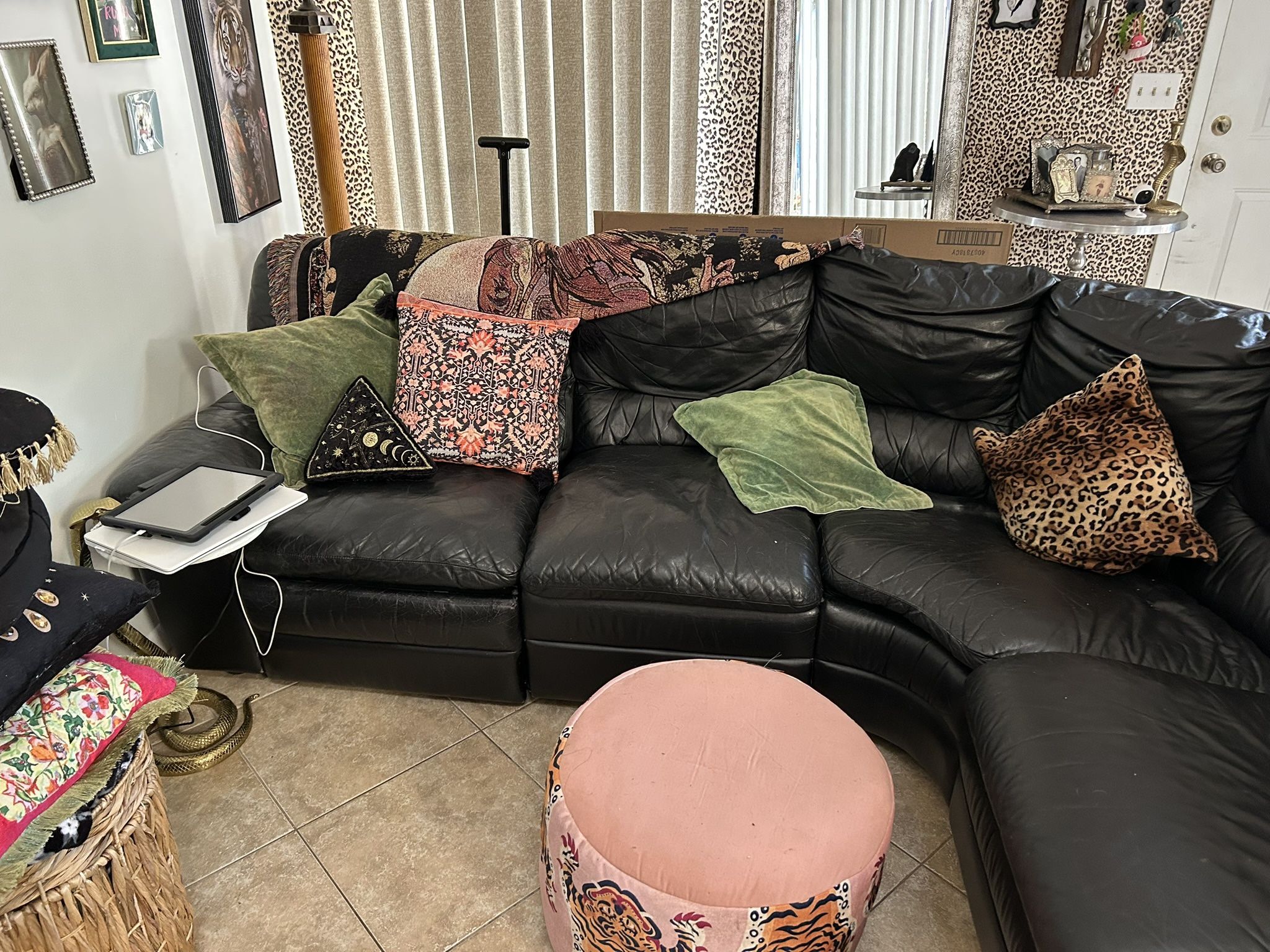Leather Sectional, Double Recliner