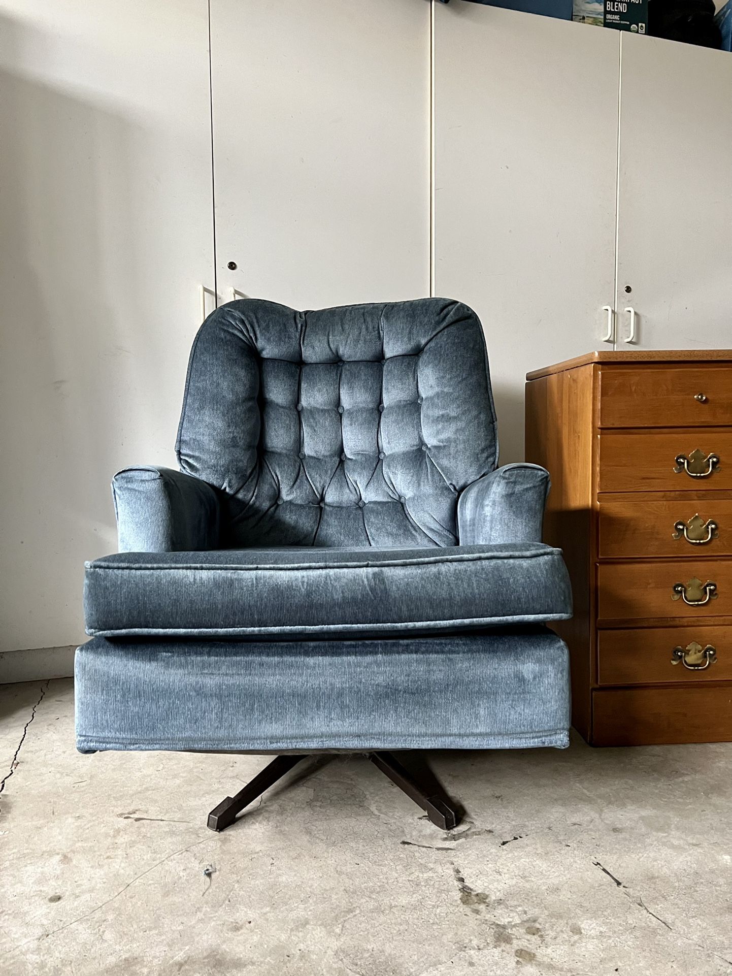 Mid Century Blue Swivel Chair