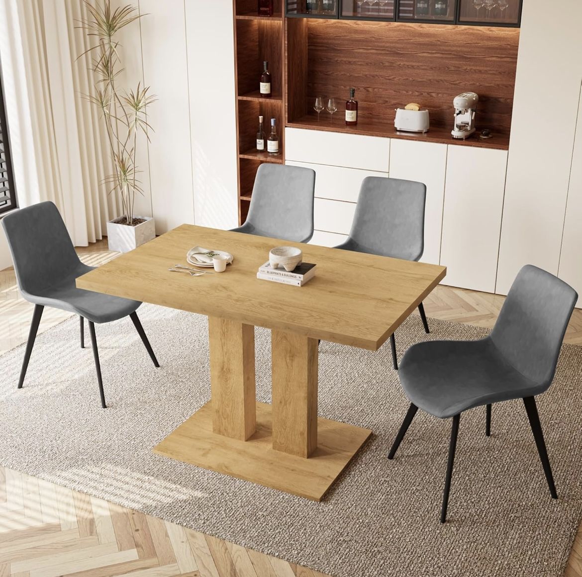 Modern 46'' Kitchen Dining Table and Chairs, 5 Piece Rectangular Dining Set for Home, Kitchen, Living Dining Room (Table + 4 Chairs)