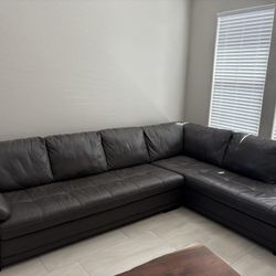 Large Dark Grey Leather Couch 