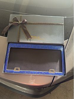 Playing Royal blue rhinestone license plate holder and matching cupholders