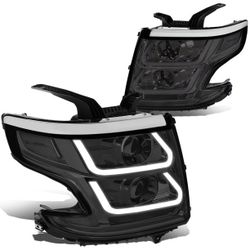 New-DNA Motoring For 15-20 Chevy Suburban Tahoe LED DRL Projector Headlight Lamps Pair Smoked Clear
