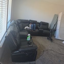 Black Leather Sectional  