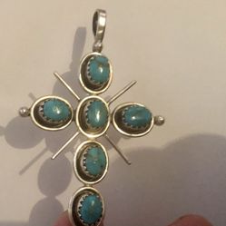 Solid Sterling silver And Genuine Turquoise Handmade Cross - UNISEX 