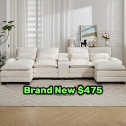 U Shape Sectional Couch 🛋️ Brand New In Box 📦 Cup Holders✅usb Ports✅storage✅beige✅
