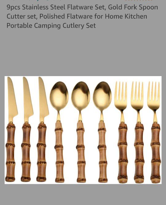 9pcs Stainless Steel Flatware Set, Gold Fork Spoon Cutter set