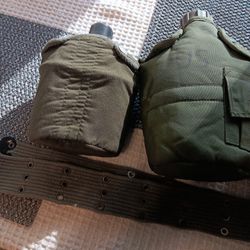 3 Military Canteens And Belt