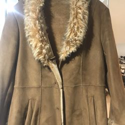 Women’s Long Faux Suede Shearling Coat – Elliana New York – Size M