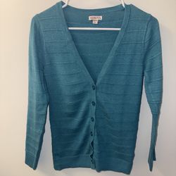 Merona Teal Cardigan Sweater – 100% Cotton, Button-Up, Lightweight Knit (Size M)