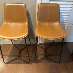 Modern Camel Faux Leather Counter Stools – Set of 2