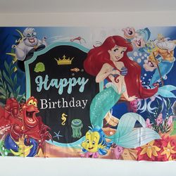 LIKE NEW Disney Princess The Little Mermaid Ariel Party Backdrop 47x71"