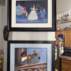 Framed 1995 Disney Cinderella &1997 Hunched back Of Note Dame Commem Lithographs