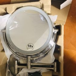 Rechargeable Wall Mounted Lighted Makeup Vanity Mirror 8 Inch Double Sided 1X 10X Magnifying Bathroom Mirror, 3 Color Lighting, Touch Screen Dimming, 