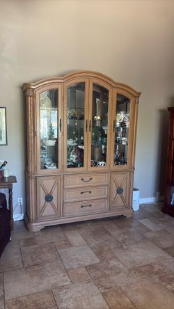 Large Wood China Cabinet with Glass Doors