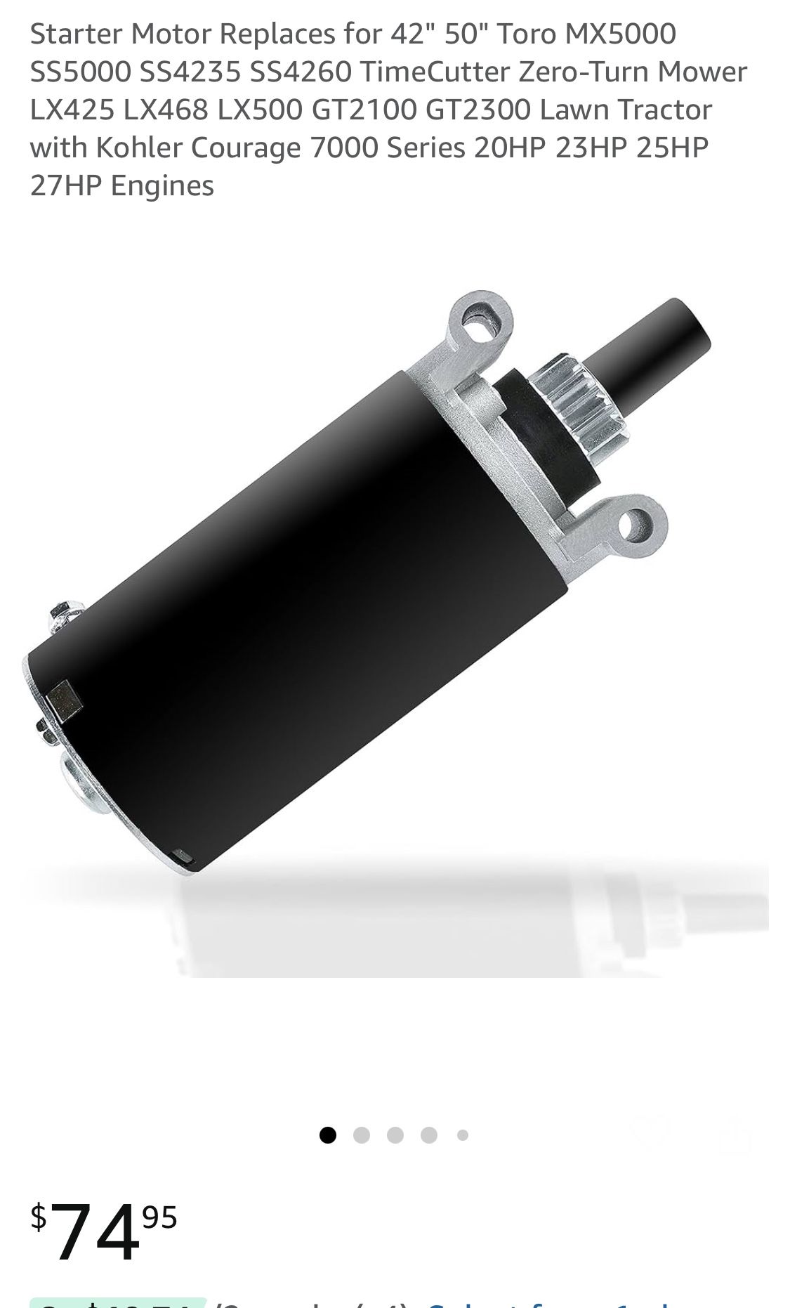 Starter Motor Replaces for 42" 50" Toro MX5000 SS5000 SS4235 SS4260 TimeCutter Zero-Turn Mower LX425 LX468 LX500 GT2100 GT2300 Lawn Tractor with Kohle
