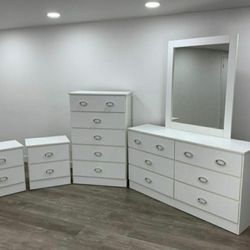 Dresser with Mirror, Chest and 2 Nightstands ⚜️ Cómoda con Espejo, Gavetero y 2 Mesitas de Noche 🚚