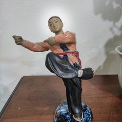 Chinese Mudman Glaze Ceramic Tai Chi Position Figurine Statue 7" Tall