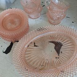 Depression glass pink, green, clear over 75 pieces