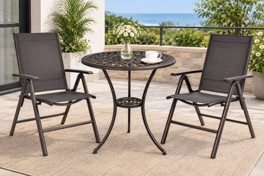 Set of 3pcs Patio 23''Cast Aluminum Side Table with 2pcs Aluminum chairs ,with U