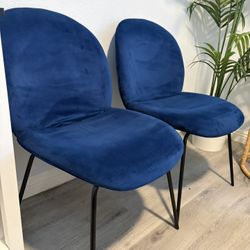 Set of 2 Blue Velvet Accent Chairs – Modern