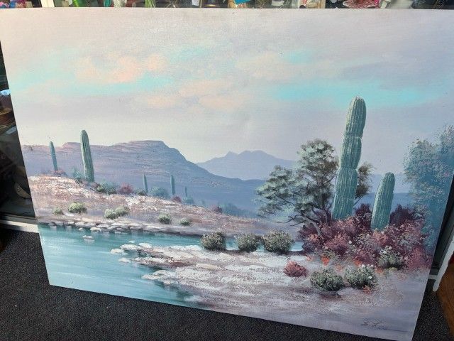 Vintage Large Desert Oil Painting Art Work Boho Decor Signed