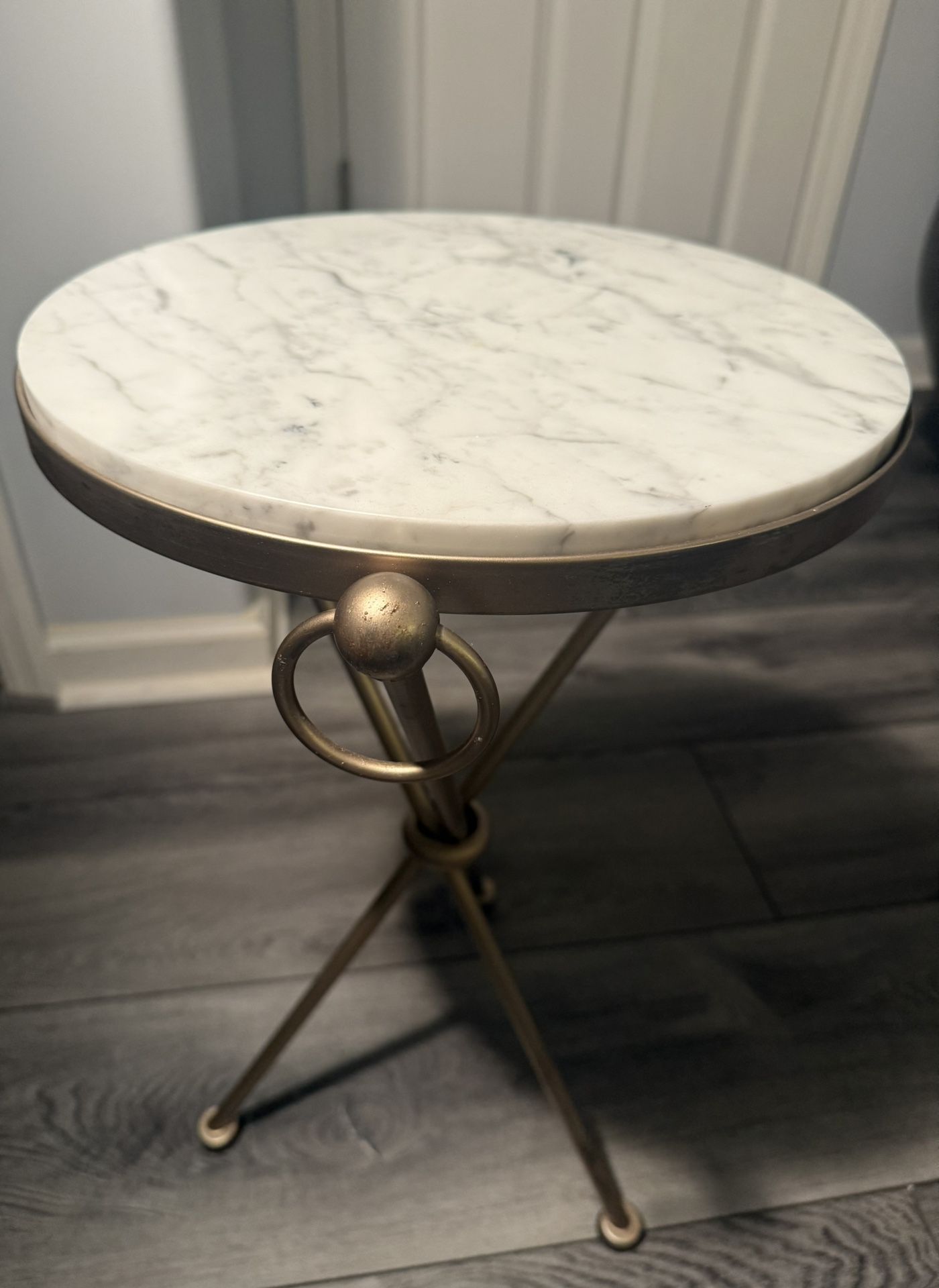 Pottery Barn Leila Marble End Table, Antique Brass Finish