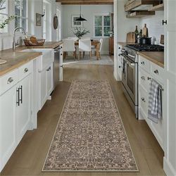 HUGEAR 2x6 Brown Vintage Floral Washable Runner Rug