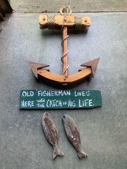 Wooden Anchor & Fisherman Sign See description $