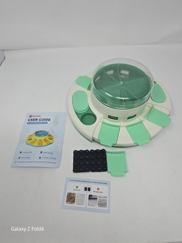 Potaroma Dog Puzzle Toy 2 Levels, Slow Feeder, Pup Food Treat Feeding Dispenser for IQ Training and Entertainment for All Breeds (Green White)