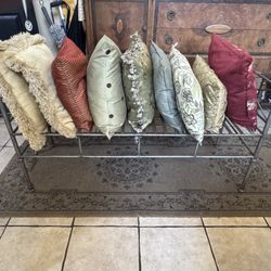 Wrought Iron Bench in Silver Gray(all pillows included)